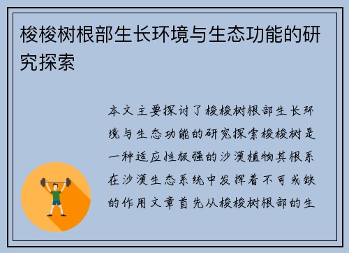 梭梭树根部生长环境与生态功能的研究探索